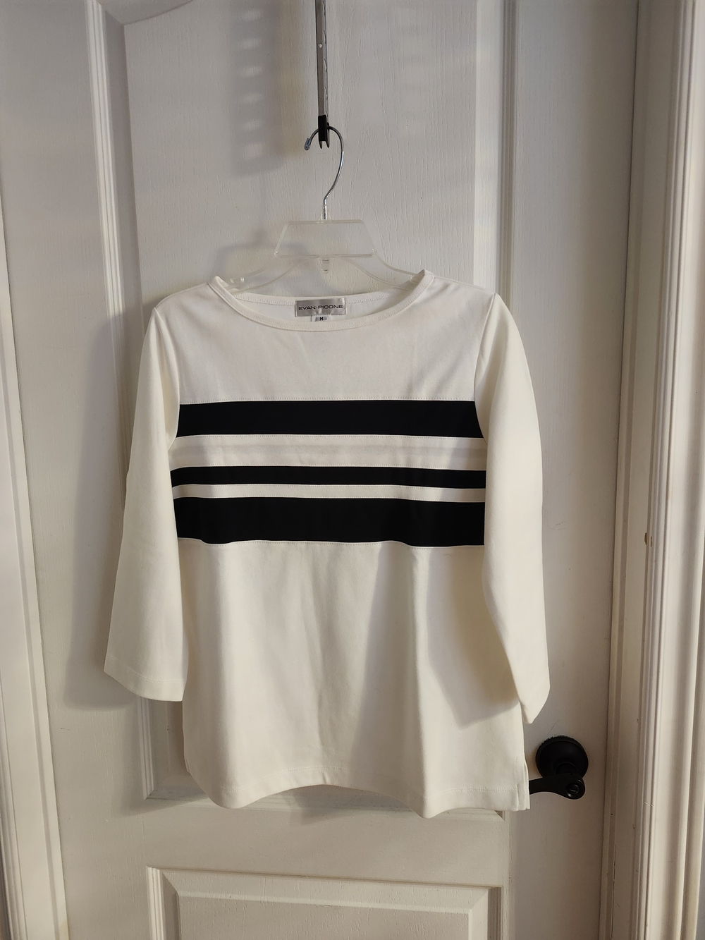 New Women's White Cotton Top with Black Stripes